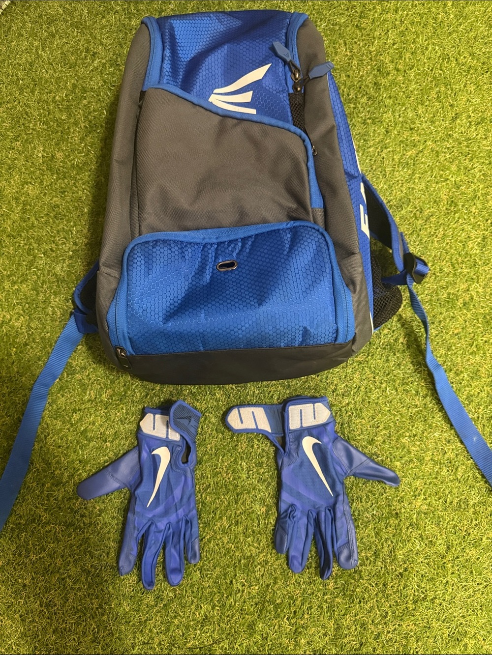 Easton Blue and Gray Youth Backpack with Matching Blue Gloves